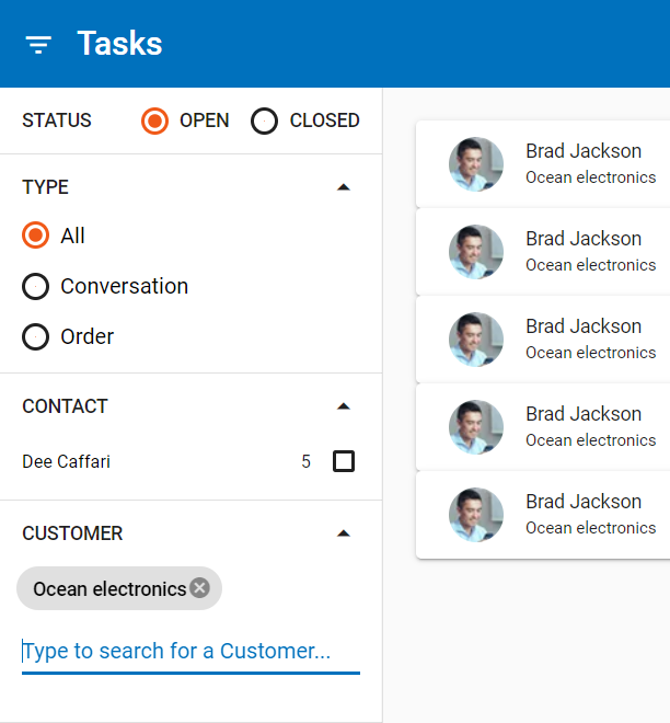 Tasks page filters